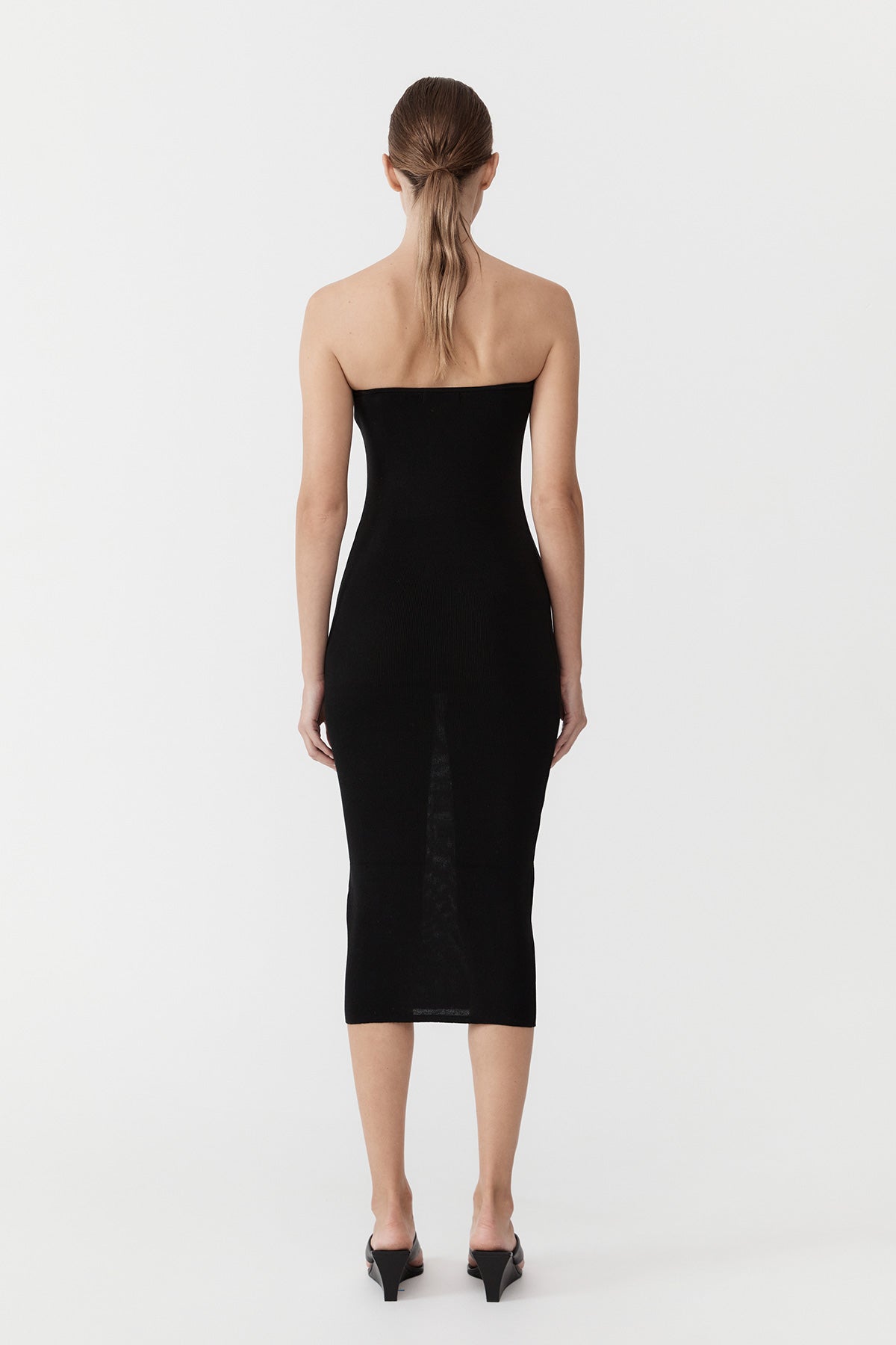 90s Strapless Knit Midi Dress- Black