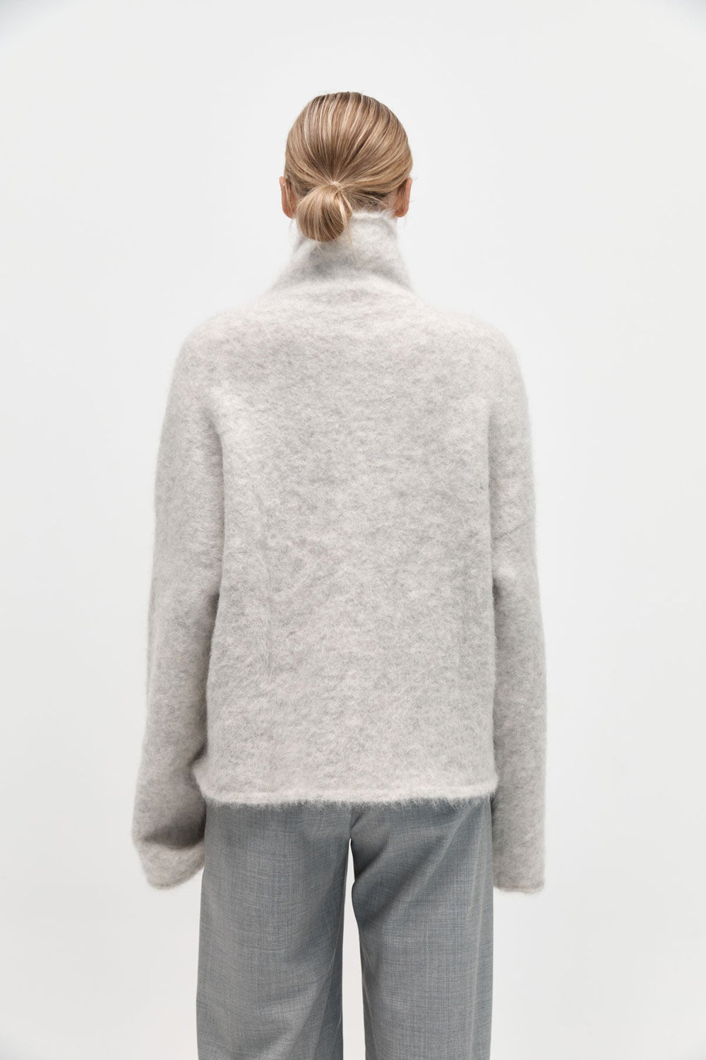 Alpaca Funnel Neck Sweater- Light Grey