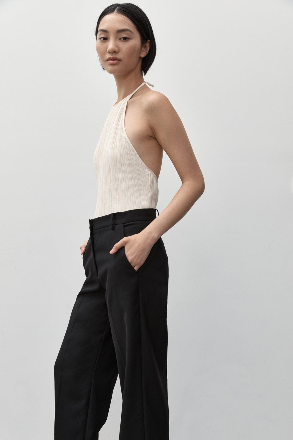 Pleated Halter Top- Oyster