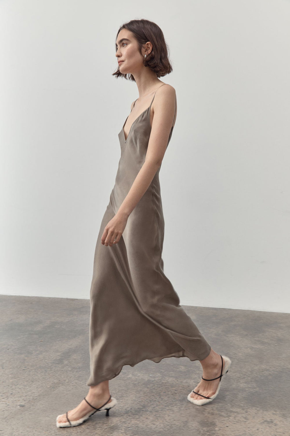 Cupro Bias Slip Dress- Castor Grey