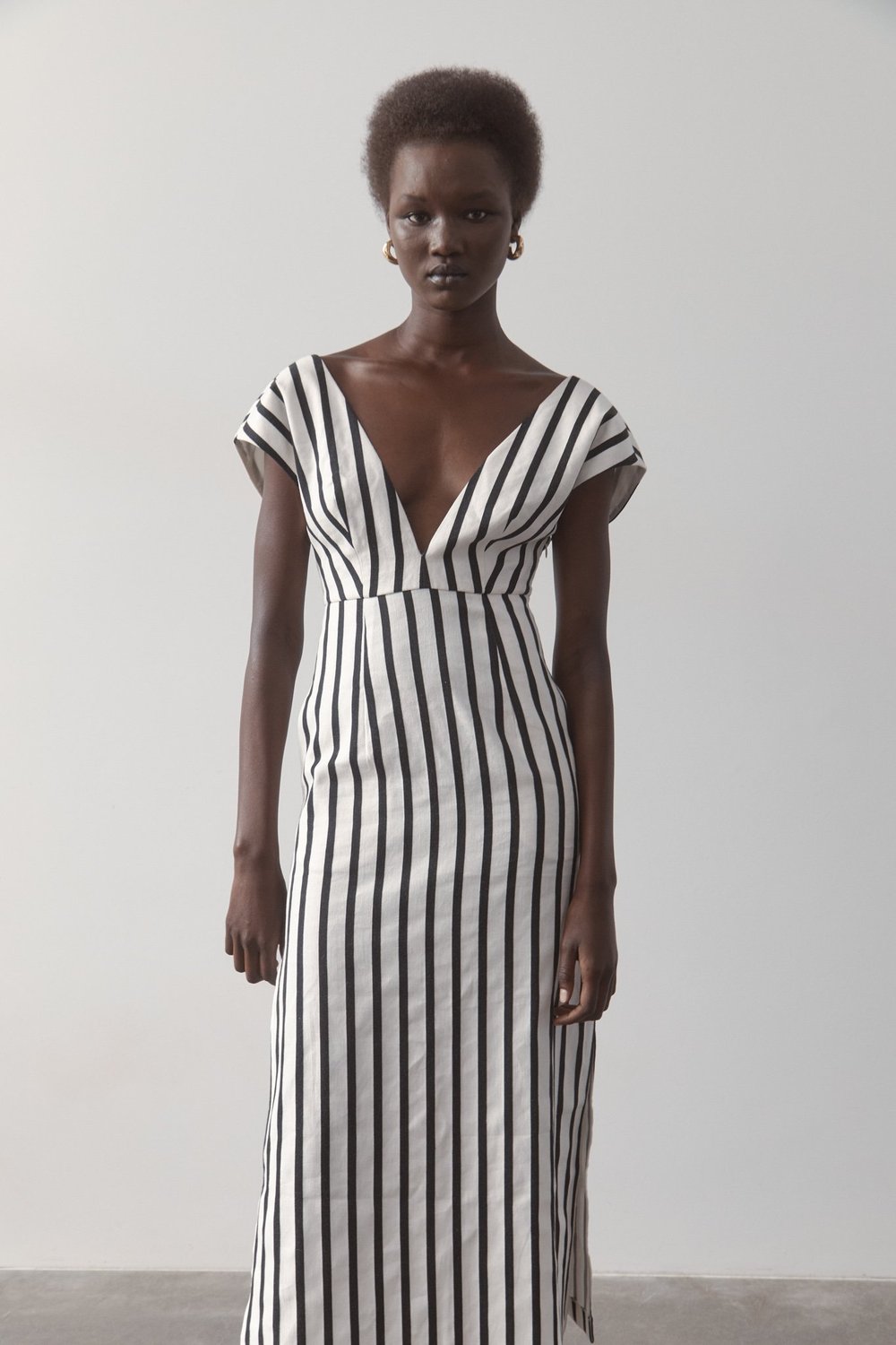Origami Dress- Ivory & Black Stripe